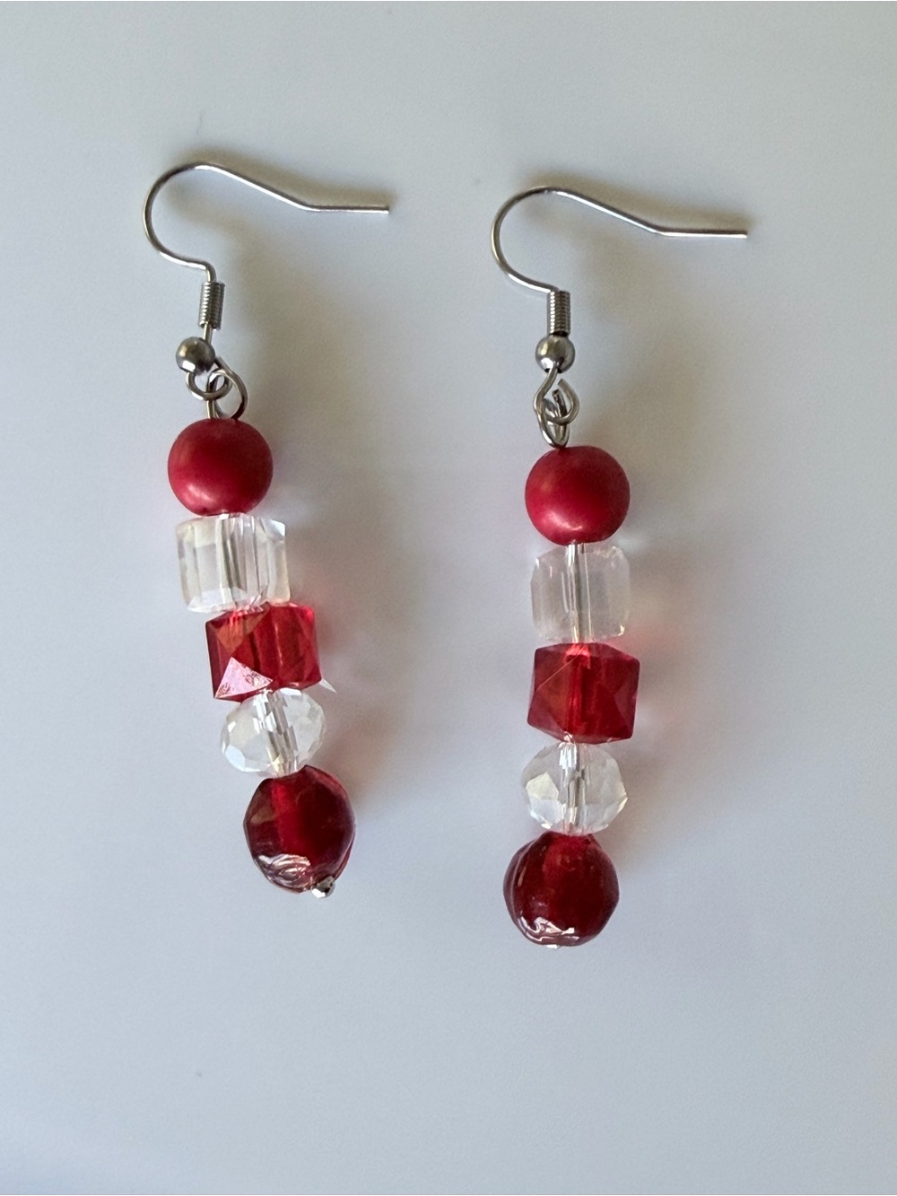 Red Beaded Dangle Earrings Glass and Acrylic Jewelry
